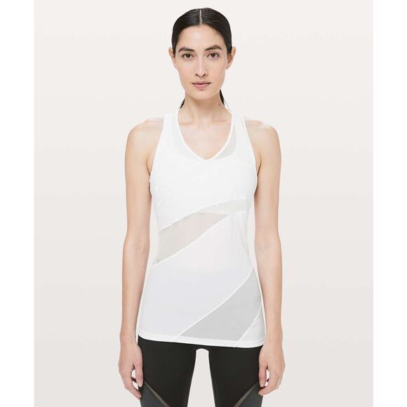 Lululemon Mesh In Motion Racerback Tank Top White Sheer Perforated Cutout Size 2 - Picture 1 of 7
